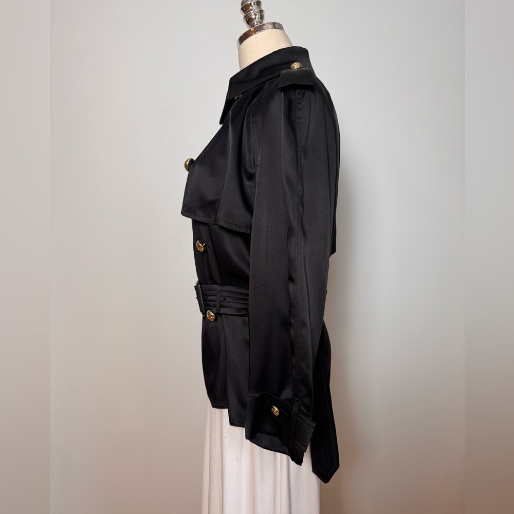 Burberry Black Silk Trent Regimental Jacket Size 6 - Picture 9 of 16